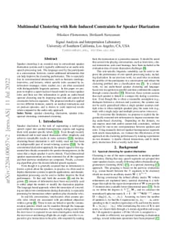 Multimodal Clustering with Role Induced Constraints for Speaker
  Diarization