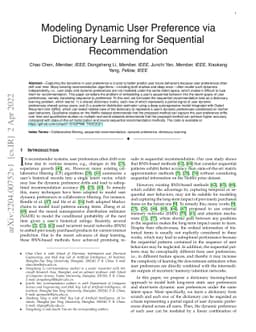 Modeling Dynamic User Preference via Dictionary Learning for Sequential
  Recommendation