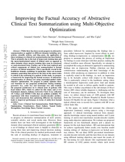 Improving the Factual Accuracy of Abstractive Clinical Text
  Summarization using Multi-Objective Optimization