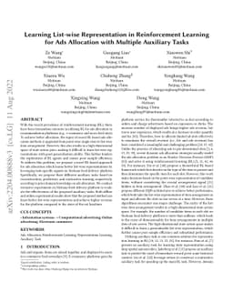 Learning List-wise Representation in Reinforcement Learning for Ads
  Allocation with Multiple Auxiliary Tasks