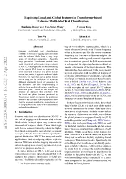Exploiting Local and Global Features in Transformer-based Extreme
  Multi-label Text Classification