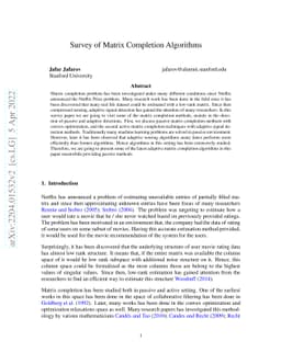 Survey of Matrix Completion Algorithms