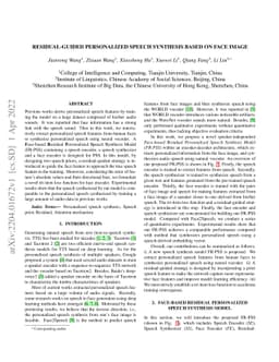 Residual-guided Personalized Speech Synthesis based on Face Image