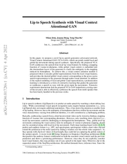 Lip to Speech Synthesis with Visual Context Attentional GAN