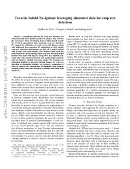 Towards Infield Navigation: leveraging simulated data for crop row
  detection