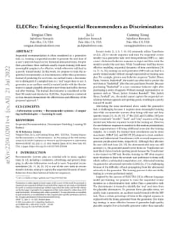 ELECRec: Training Sequential Recommenders as Discriminators