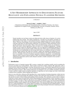 A Set Membership Approach to Discovering Feature Relevance and
  Explaining Neural Classifier Decisions