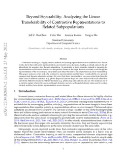 Beyond Separability: Analyzing the Linear Transferability of Contrastive
  Representations to Related Subpopulations