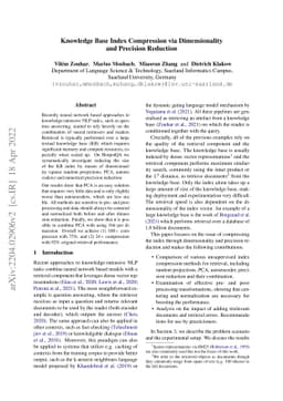 Knowledge Base Index Compression via Dimensionality and Precision
  Reduction