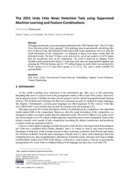 The 2021 Urdu Fake News Detection Task using Supervised Machine Learning
  and Feature Combinations