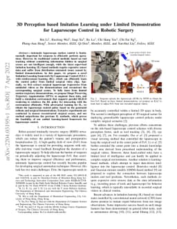 3D Perception based Imitation Learning under Limited Demonstration for
  Laparoscope Control in Robotic Surgery