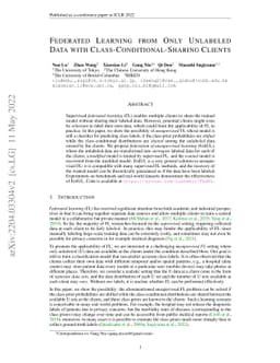 Federated Learning from Only Unlabeled Data with
  Class-Conditional-Sharing Clients