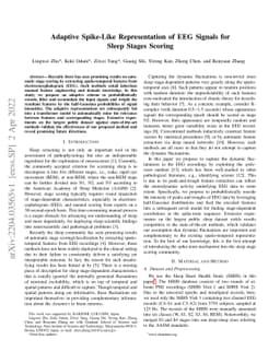 Adaptive Spike-Like Representation of EEG Signals for Sleep Stages
  Scoring