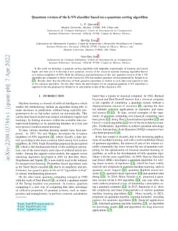 Quantum version of the k-NN classifier based on a quantum sorting
  algorithm