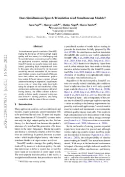Does Simultaneous Speech Translation need Simultaneous Models?