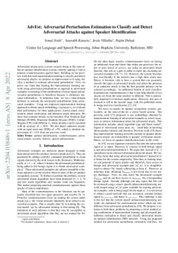AdvEst: Adversarial Perturbation Estimation to Classify and Detect
  Adversarial Attacks against Speaker Identification