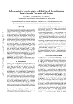 Defense against Adversarial Attacks on Hybrid Speech Recognition using
  Joint Adversarial Fine-tuning with Denoiser