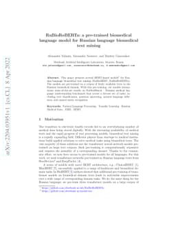 RuBioRoBERTa: a pre-trained biomedical language model for Russian
  language biomedical text mining
