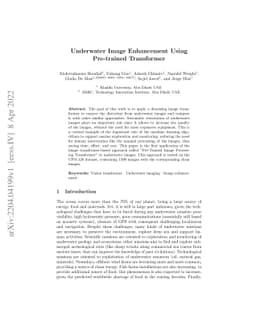 Underwater Image Enhancement Using Pre-trained Transformer