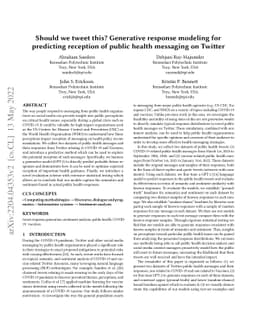 Should we tweet this? Generative response modeling for predicting
  reception of public health messaging on Twitter