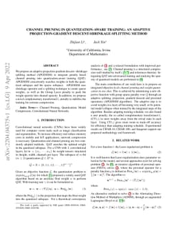 Channel Pruning In Quantization-aware Training: An Adaptive
  Projection-gradient Descent-shrinkage-splitting Method