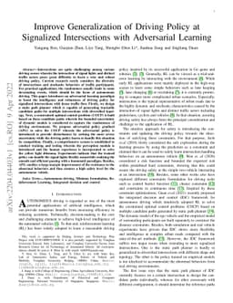 Improve Generalization of Driving Policy at Signalized Intersections
  with Adversarial Learning