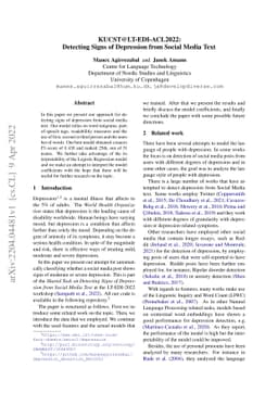 KUCST@LT-EDI-ACL2022: Detecting Signs of Depression from Social Media
  Text