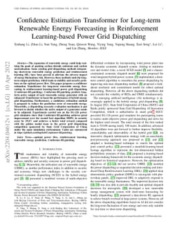 Confidence Estimation Transformer for Long-term Renewable Energy
  Forecasting in Reinforcement Learning-based Power Grid Dispatching