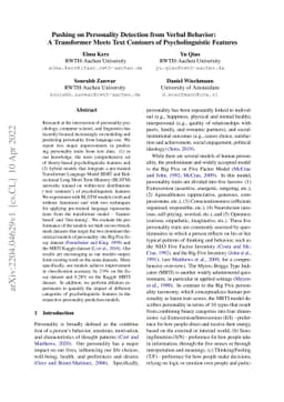 Pushing on Personality Detection from Verbal Behavior: A Transformer
  Meets Text Contours of Psycholinguistic Features