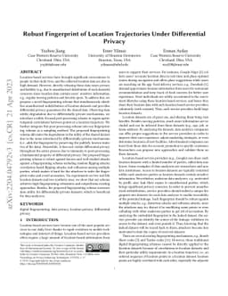 Robust Fingerprint of Location Trajectories Under Differential Privacy
