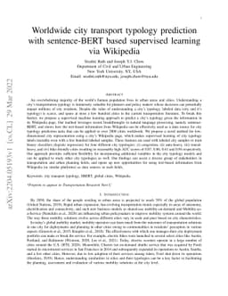 Worldwide city transport typology prediction with sentence-BERT based
  supervised learning via Wikipedia