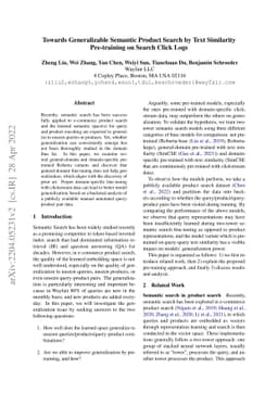 Towards Generalizable Semantic Product Search by Text Similarity
  Pre-training on Search Click Logs