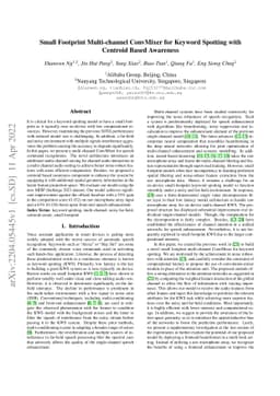 Small Footprint Multi-channel ConvMixer for Keyword Spotting with
  Centroid Based Awareness