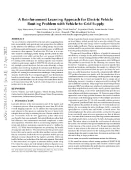 A Reinforcement Learning Approach for Electric Vehicle Routing Problem
  with Vehicle-to-Grid Supply