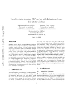 Backdoor Attack against NLP models with Robustness-Aware Perturbation
  defense