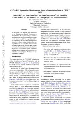 CUNI-KIT System for Simultaneous Speech Translation Task at IWSLT 2022
