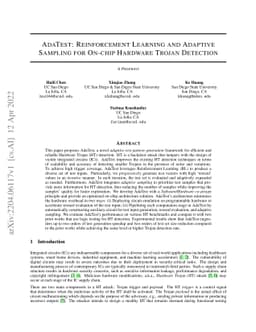 AdaTest:Reinforcement Learning and Adaptive Sampling for On-chip
  Hardware Trojan Detection