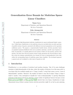 Generalization Error Bounds for Multiclass Sparse Linear Classifiers