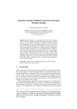 Sentiment Analysis of Political Tweets for Israel using Machine Learning