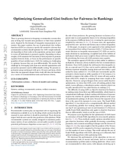 Optimizing generalized Gini indices for fairness in rankings