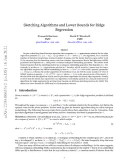 Sketching Algorithms and Lower Bounds for Ridge Regression