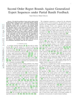 Second Order Regret Bounds Against Generalized Expert Sequences under
  Partial Bandit Feedback