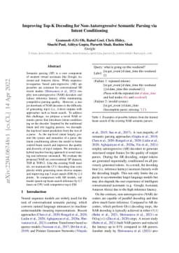 Improving Top-K Decoding for Non-Autoregressive Semantic Parsing via
  Intent Conditioning