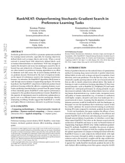 RankNEAT: Outperforming Stochastic Gradient Search in Preference
  Learning Tasks