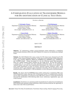 A Comparative Evaluation Of Transformer Models For De-Identification Of
  Clinical Text Data