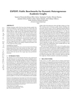 EXPERT: Public Benchmarks for Dynamic Heterogeneous Academic Graphs