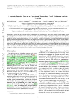 A Machine Learning Tutorial for Operational Meteorology, Part I:
  Traditional Machine Learning