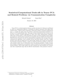 Statistical-Computational Trade-offs in Tensor PCA and Related Problems
  via Communication Complexity