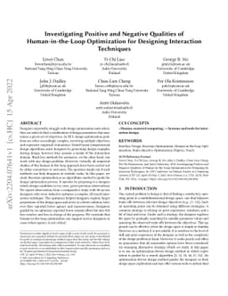 Investigating Positive and Negative Qualities of Human-in-the-Loop
  Optimization for Designing Interaction Techniques