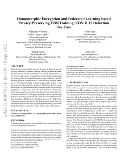 Homomorphic Encryption and Federated Learning based Privacy-Preserving
  CNN Training: COVID-19 Detection Use-Case